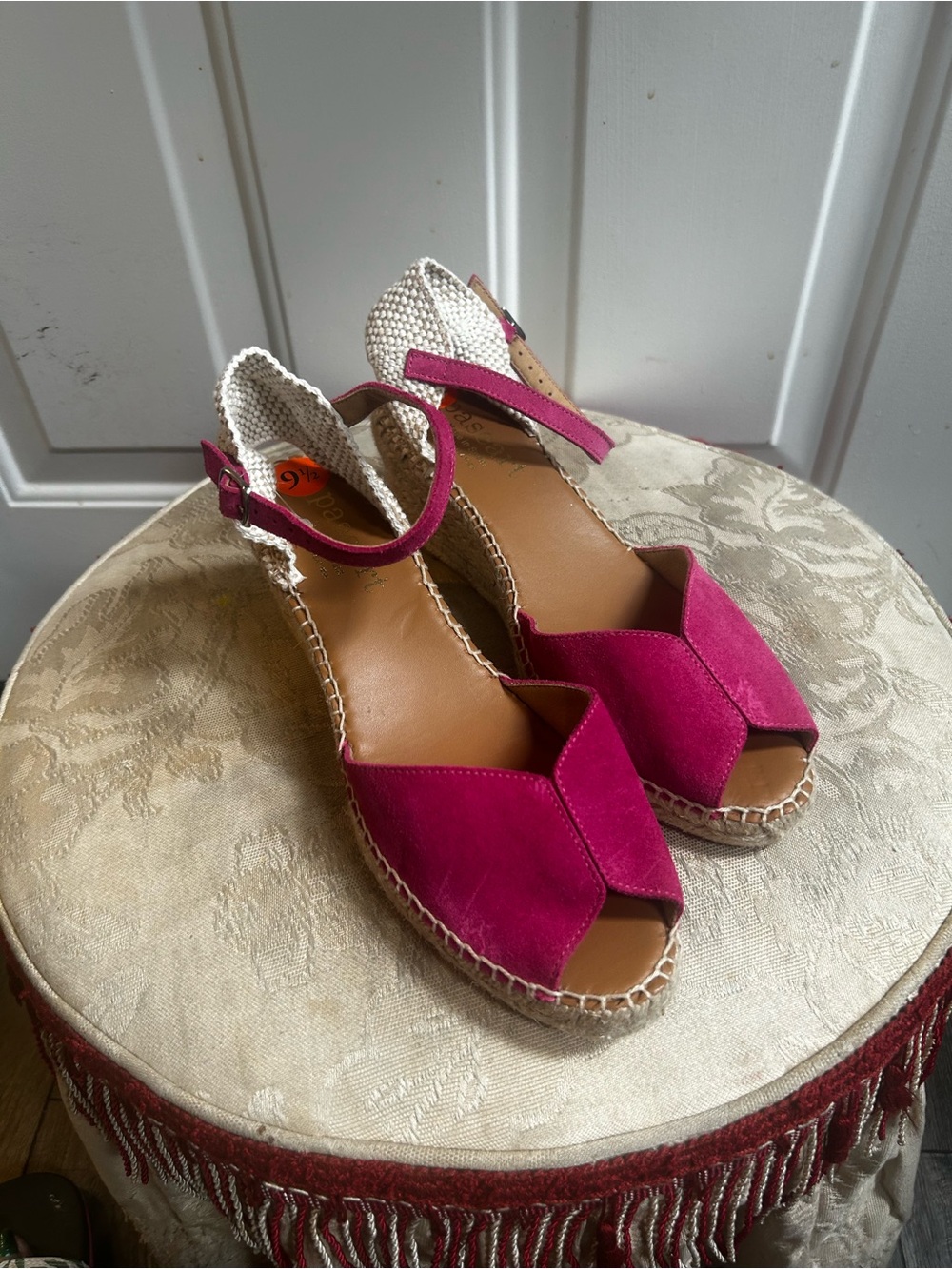 Paseart Women's Pink Suede Open-Toe Espadrille Wedge Sandals with Ankle Strap